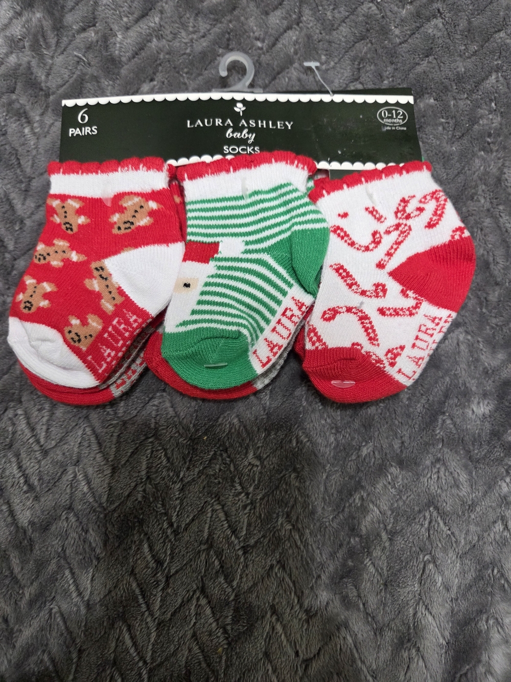 Laura Ashley Baby Socks in Red, Green, White - Holiday 6 Pack